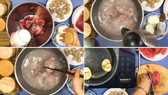 Sơ chế các nguyên liệu dùng để nâu phở bò