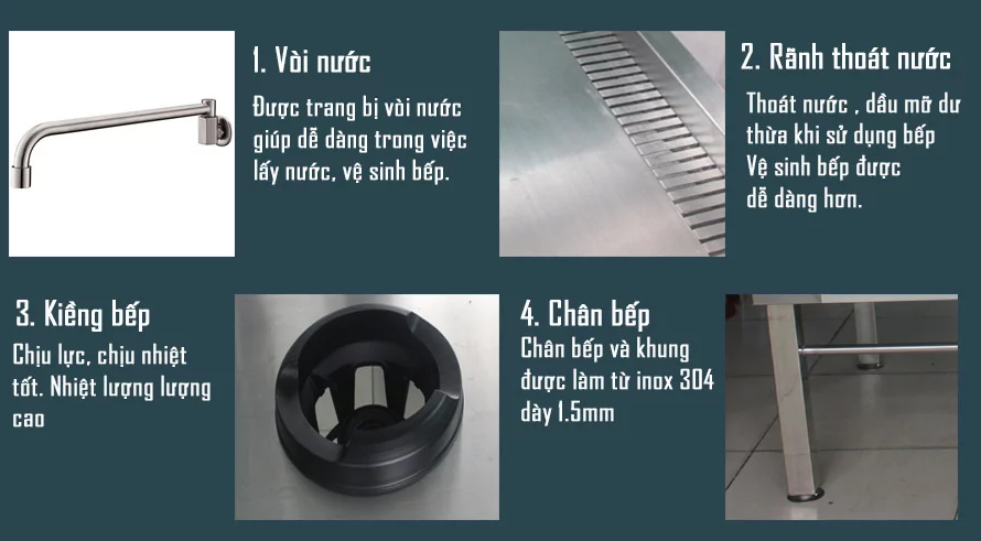 Bếp Á công nghiệp Inox 2 họng Trang Đạt hiện đại. giá tốt