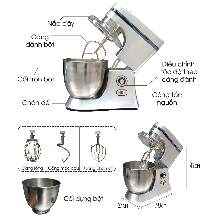 Máy trộn bột đánh trứng Inox 7L uy tín, giá rẻ Hải Phòng