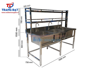 Chậu rửa công nghiệp 3 hố có kệ inox