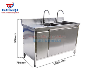 Tủ inox 2 bồn rửa 1800×750 mm